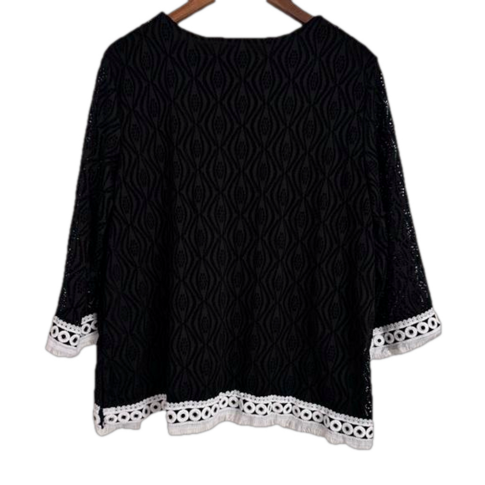 Alfred Dunner Checkmate Women's Texture Solid Top with Lace Trim Size Large - Picture 2 of 4
